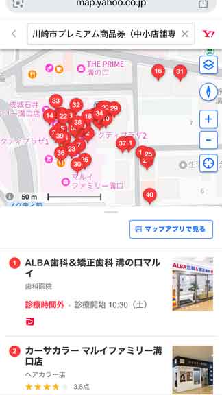 スマホでのマップ表示の例